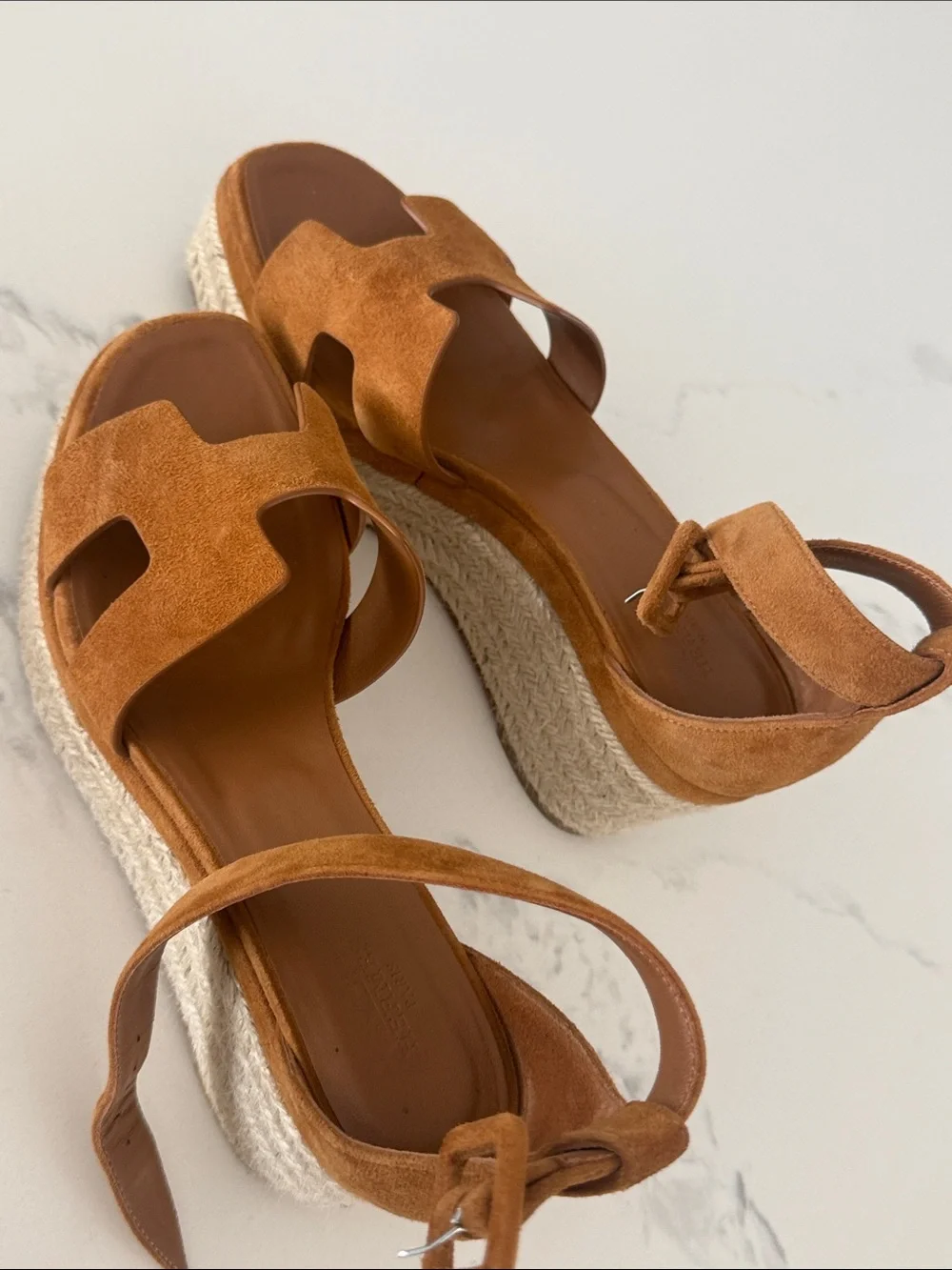 Hermes Tan Suede Espadrille Wedge size 38 Sandals